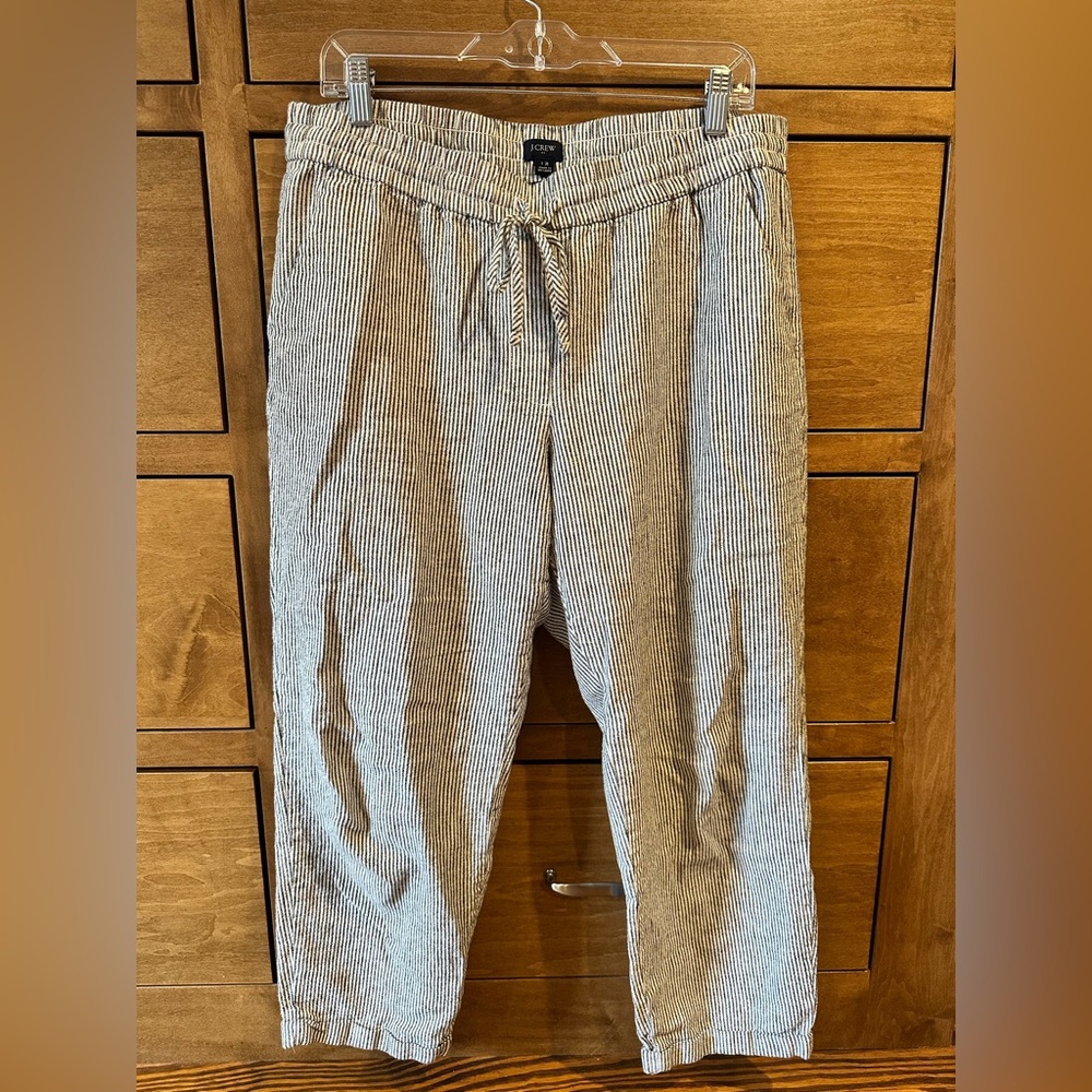 J. Crew Blue & White Striped Linen Blend Cropped Pants